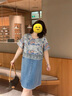 MsShe【復(fù)古國(guó)風(fēng)印花連衣裙】大碼女裝2025夏胖mm拼接蕾絲牛仔裙 牛仔淺藍(lán)色現(xiàn)貨 2XL 曬單實(shí)拍圖