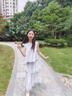 女童夏日絕美套裝夏季2025新款時尚洋氣時髦大童半身裙長裙兩件套 藍色套裝 160 曬單實拍圖