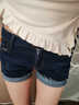 舒翎夏季大碼胖mm牛仔短褲女超低腰露臍彈力緊身顯瘦包臀千禧卷邊熱褲 藍色  L 105-115斤 曬單實(shí)拍圖