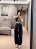 若盼新款美式秋季闊腿運(yùn)動(dòng)休閑褲女刺繡2025休閑褲運(yùn)動(dòng)褲寬松高腰長褲 藏青色 M 95-105斤 曬單實(shí)拍圖