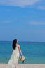茵曼（INMAN）夏季純色女裝圓領(lǐng)掛脖連衣裙簡(jiǎn)約休閑風(fēng)A字中長(zhǎng)裙子 梨花杏 M 曬單實(shí)拍圖