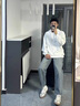 港仔文藝男@ 黑色水洗牛仔褲男春秋新款休閑褲子男生寬松直筒長(zhǎng)褲 藍(lán)色 M 曬單實(shí)拍圖