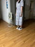 顏域藍色波點V領(lǐng)連衣裙女2025夏季新款收腰修身法式復(fù)古短袖長裙 藍波點 XL 曬單實拍圖