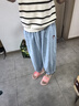 迪士尼女童褲子夏薄款兒童天絲牛仔褲冰絲大童八分褲 P98399淺藍 160cm  曬單實拍圖