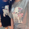 森馬（Semir）短袖t恤女中長款寬松可愛小羊印花2025夏新款狗狗印花純棉套頭衫 黑色90001-可愛小羊 XL 曬單實拍圖