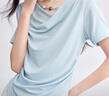 尚都比拉萊賽爾蕩領(lǐng)串珠繩領(lǐng)短袖T恤女夏季側壓褶顯瘦性感上衣氣質(zhì)女裝 曬單實(shí)拍圖