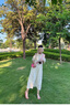 Jret夏季小個(gè)子短袖法式連衣裙女裝寬松露肩氣質(zhì)中長款泡泡袖裙子 杏色 L 曬單實(shí)拍圖