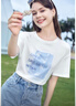 百圖betu女裝夏新款T恤海洋珠片繡印花短袖寬松純棉T恤女2304T20 白色 L 曬單實(shí)拍圖