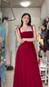 GARNUO紅色吊帶連衣裙女夏季法式氣質(zhì)訂婚禮服敬酒服收腰顯瘦紅裙子長裙 紅色 M 【111-120斤】 曬單實(shí)拍圖