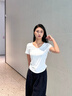 NOME寬松V領(lǐng)正肩短袖T恤女夏季設(shè)計(jì)感褶皺收腰顯瘦洋氣上衣女白色 2XL 曬單實(shí)拍圖