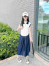 女童夏裝無袖套裝2025新款洋氣女大童夏季短袖兒童牛仔闊腿褲子 套裝【T恤+褲子】 140 曬單實拍圖