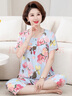 古今（GUJIN）春夏上新中老年媽媽棉綢睡衣女家居服睡褲可外穿涼感大碼套裝2XL 曬單實(shí)拍圖
