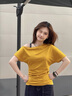 爾山集韓系休閑設計感2025小眾獨特斜肩短袖T恤女夏季收腰修身露肩上衣 黃色收腰斜肩T恤 均碼 （80-120斤） 曬單實拍圖