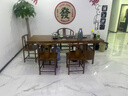 贛榮實木原木大板茶桌椅組合一桌五椅新中式簡約茶幾辦公室家用泡茶臺 抽屜款石盤大板1圍椅4月牙椅 2米新中式四抽屜款 曬單實拍圖