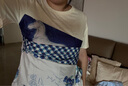兩三事梵高文藝 浮光清影 2025夏季新款印花布拼接綁帶短袖t恤女 米杏色-y L 曬單實(shí)拍圖