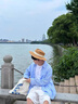 OEMG  藍色條紋印花長(cháng)袖襯衫男士夏秋季美式潮牌設計感翻領(lǐng)衣寬松外套 藍色 XL [建議110-130斤] 曬單實(shí)拍圖