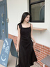 LAGOGO拉谷谷2025年新款緞面設計感顯瘦氣質(zhì)裙子女OALL134WF5 黑色 S 曬單實(shí)拍圖
