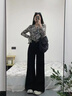 魯雅爾小個(gè)子黑色微喇牛仔褲女夏季新款胖mm顯瘦高腰窄版寬松顯瘦闊腿褲 黑色 L 曬單實(shí)拍圖
