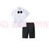 香果兔兒童演出服藍襯衫短袖黑短褲男童拍照襯衫表演套裝童裝花童禮服 白色=短袖+黑短褲+黑色領結 130碼 曬單實拍圖