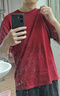 名創(chuàng)優(yōu)品（MINISO）短袖男純棉休閑寬松夏季圓領(lǐng)百搭青少年潮流半袖t恤 酒紅 XL 曬單實(shí)拍圖