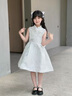 FIDQIOG國際品牌女童緞面公主裙晚禮服花童婚禮兒童鋼琴演奏生日主持人短 灰色 M 130cm 曬單實(shí)拍圖