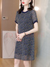 WVHK【特價撿漏】桑蠶絲碎花連衣裙女夏季薄款老媽直筒a字寬松遮肚子 寶藍(lán)色 M 曬單實拍圖
