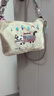 日本重工刺繡貓咪手提尼龍布包包女日系休閑外出通勤斜挎包單肩包 米白色 曬單實(shí)拍圖