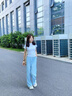 DGOV藍色波點寬松褲女夏季2025新款高腰垂感小個子休閑奶芙闊腿褲 藍色小個子  薄款 S 建議80-95斤 曬單實拍圖