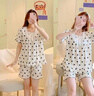伊棠朵睡衣女夏季女生短袖短褲韓版甜美公主風(fēng)學(xué)生可愛(ài)兩件套睡衣家居服 2204愛(ài)心桃 2XL 【125-145斤】 曬單實(shí)拍圖