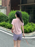 徽格兒速干運(yùn)動(dòng)套裝女后口袋放手機(jī)夏季款透氣戶外馬拉松跑步訓(xùn)練服短袖 灰粉兩件套(灰咖紫褲) M 曬單實(shí)拍圖