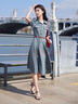 香影牛仔連衣裙女2025夏季新款復古法式收腰泡泡袖中長(cháng)款翻領(lǐng)裙子 牛仔藍 L 165/88A/110-125斤 曬單實(shí)拍圖