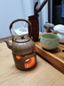 圍爐煮茶南瓜提梁壺柴燒粗陶溫茶溫酒套組復(fù)古便攜式1壺1爐 土黃色 310ml 1壺+1爐+送2個(gè)小蠟燭 曬單實(shí)拍圖