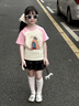 NASA STONE女童夏裝套裝2025新款兒童洋氣時髦短袖運動服女孩夏裝兩件套 粉杏+黑褲子【款一】 150 曬單實拍圖