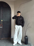 AMIPARIS【季末折扣7折】男士飛行員夾克字母徽標(biāo)拉鏈短款休閑外套上衣 001黑色 HJK063.PA0007 L 曬單實(shí)拍圖