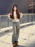 鉑吶苓闊腿牛仔褲女美式復(fù)古2025高腰窄版黃泥寬松直筒顯瘦遮肉直筒褲子 直筒牛仔長褲【黃泥色】 常規(guī) L 【109-120斤】 曬單實(shí)拍圖