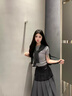 ANN ANDELMAN官方直營 灰色條紋修身短款披肩兩件套橫條T短袖上衣 灰色 S 曬單實(shí)拍圖