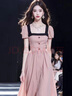 歐迪惠（Oudihui）方領(lǐng)連衣裙女裝夏季2025年新款法式裙子女中長(zhǎng)款名媛氣質(zhì)顯瘦衣服 粉色 L 曬單實(shí)拍圖
