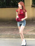 純棉重磅美式翻領(lǐng)撞色潮流短袖t恤女夏季2025新款寬松半拉鏈上衣 紅色【純棉】 L 曬單實(shí)拍圖