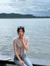桂岐純欲風(fēng)正肩U領(lǐng)短袖T恤女2025新款夏韓系設(shè)計(jì)感小衫披肩假兩件上衣 紫色 M （建議80-100斤） 曬單實(shí)拍圖