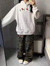 燦圖美式重磅kitty貓印花連帽衛(wèi)衣女春秋季新款寬松長袖外套休閑上衣 白灰色 L 曬單實(shí)拍圖
