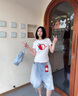 江南先生NewJNXS涼感冰皮短袖T恤夏季男修身正肩刺繡蘋果潮流上衣 白色短款 彈力面料 L 曬單實(shí)拍圖