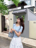 香影正肩t恤女短袖2025夏季新款蕾絲拼接芭蕾風(fēng)修身掐腰藍(lán)色上衣 航線藍(lán) S 155/80A/85-95斤 曬單實(shí)拍圖
