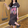 蔻蘭丹（KOULANDAN）純棉短袖t恤女2024夏季新長(cháng)款過(guò)膝T恤女寬松休閑百搭體恤上衣潮 咖啡色 L【110-130斤】 曬單實(shí)拍圖