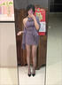 斐莉玥2025新品套裝中式連衣裙女蕾絲鏤空純欲風(fēng)開(kāi)衫辣妹披肩紫色裙子 紫色旗袍+同款絲襪 M (80-120) 曬單實(shí)拍圖