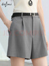 伊芙麗（eifini）伊芙麗2025夏季新款女裝短款簡(jiǎn)約經(jīng)典挺闊褲子高級質(zhì)感休閑短褲女 淺灰 隨單贈皮帶 S 曬單實(shí)拍圖