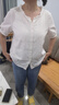 茵曼（INMAN）田園提花肌理春夏高檔白襯衫女V領(lǐng)氣質(zhì)短袖上衣 月牙白 L  曬單實(shí)拍圖