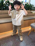 迪士尼（Disney）男童夏裝襯衫套裝2024新款洋氣男孩寶寶夏款兒童夏季時髦短袖衣服 卡其色 110cm(110cm) 曬單實拍圖