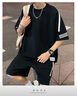 佐菲利休閑運(yùn)動套裝男款夏季新款青少年寬松冰絲條紋短袖t恤短褲一整套 曬單實拍圖