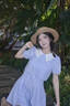 紫涵（ZIHAN）紫涵假兩件撞色翻領(lǐng)連衣裙女2025夏季新款甜美單排扣短袖a字短裙 藍條 S 曬單實拍圖
