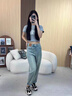 薩拉維夫（SLLAVIF）英國品牌時(shí)尚高檔淺色哈倫牛仔褲女夏季2025新款小個(gè)子高腰羅卜褲 冰川藍 S 89-98斤選 曬單實(shí)拍圖